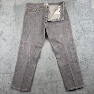Levis 501 Button Fly Jean Mens 38x32 Gray Stonewashed Original Cotton Denim Y2K